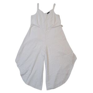 My Street (Women's 1X) White Linen Blend Wide Leg Flowy Sleeveless Jumpsuit